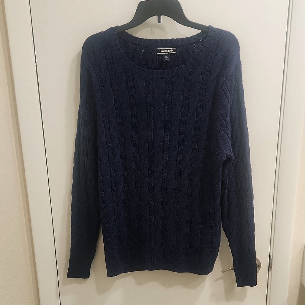 LANDS' END Navy Knit Sweater Size XL NWT